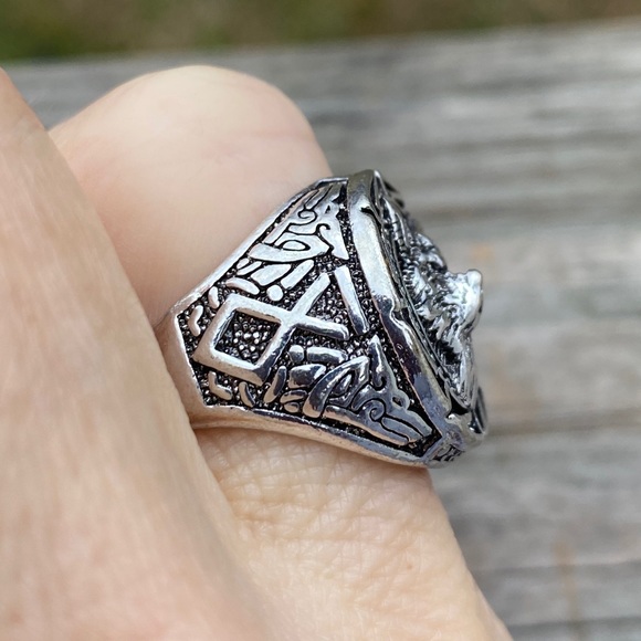 Viking Wolf ring Silver wolf knotwork Othala - Picture 4 of 10